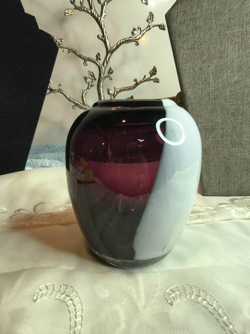 Amethyst and White Art Glass Vase